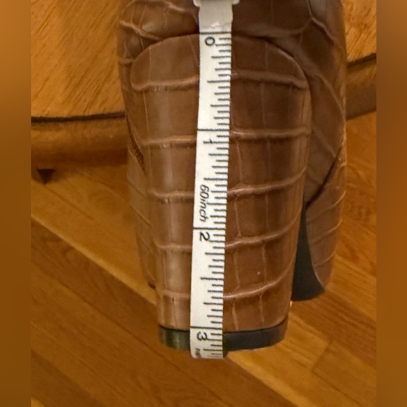 Brown Croc-Embossed Knee-High Boots - Picture 7 of 10